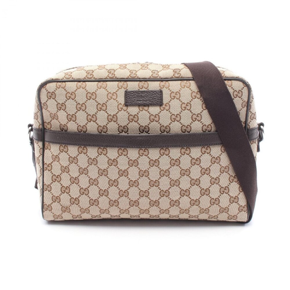Gucci GG Canvas Messenger Crossbody Bag brown leather